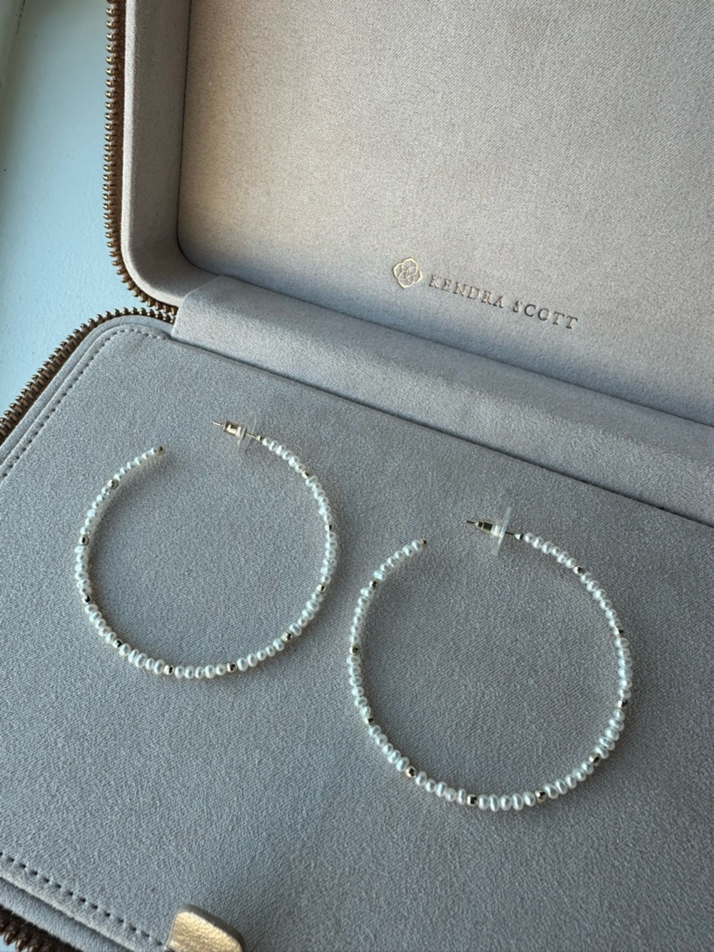 Kendra Scott White Pearl Beaded Hoop Earrings with Gold Accents